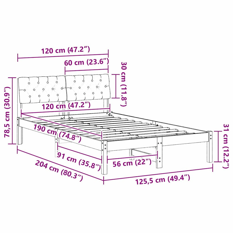 Bedframe Bruin en taupe 120 x 190 cm Massief grenenhout