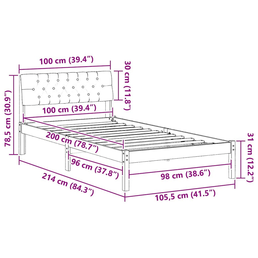Bedframe Bruin en lichtgrijs 100 x 200 cm Massief grenenhout