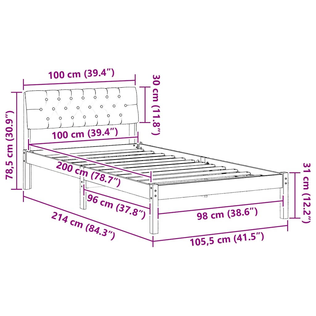 Bedframe Bruin en donkergrijs 100 x 200 cm Massief grenenhout
