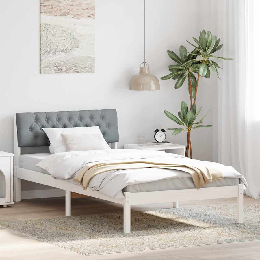 Bedframe Wit en lichtgrijs 100 x 200 cm Massief grenenhout