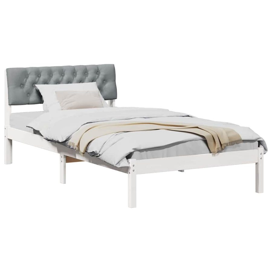 Bedframe Wit en lichtgrijs 100 x 200 cm Massief grenenhout