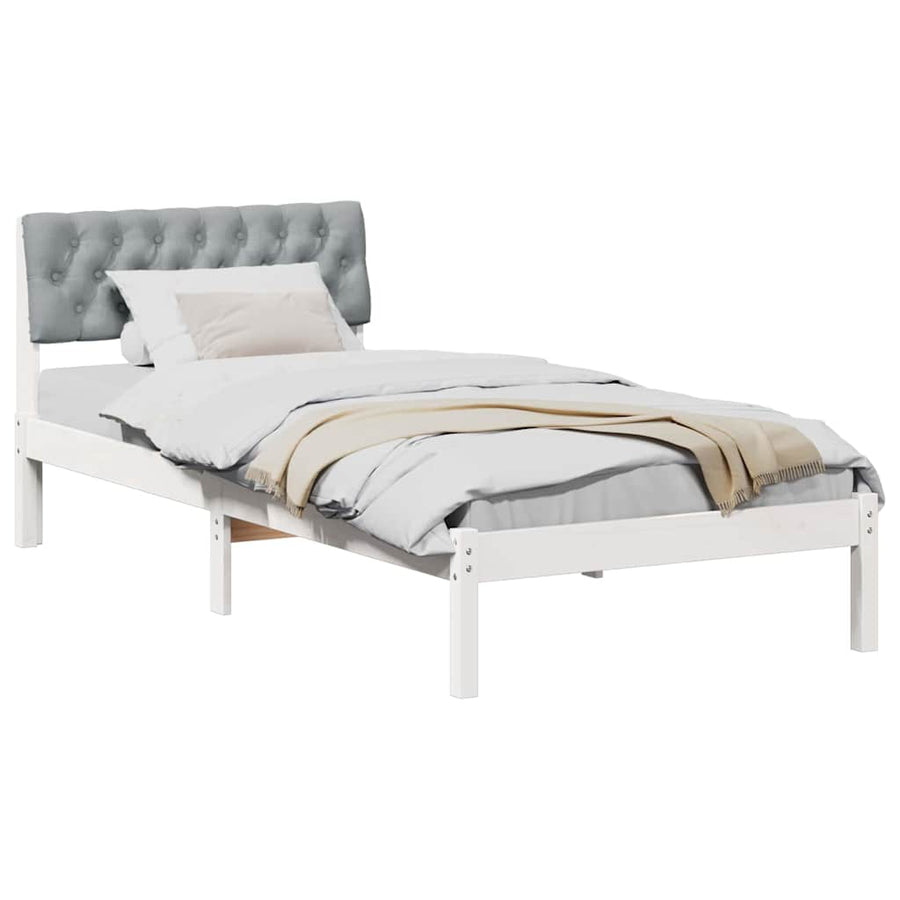 Bedframe Wit en lichtgrijs 90 x 200 cm Massief grenenhout
