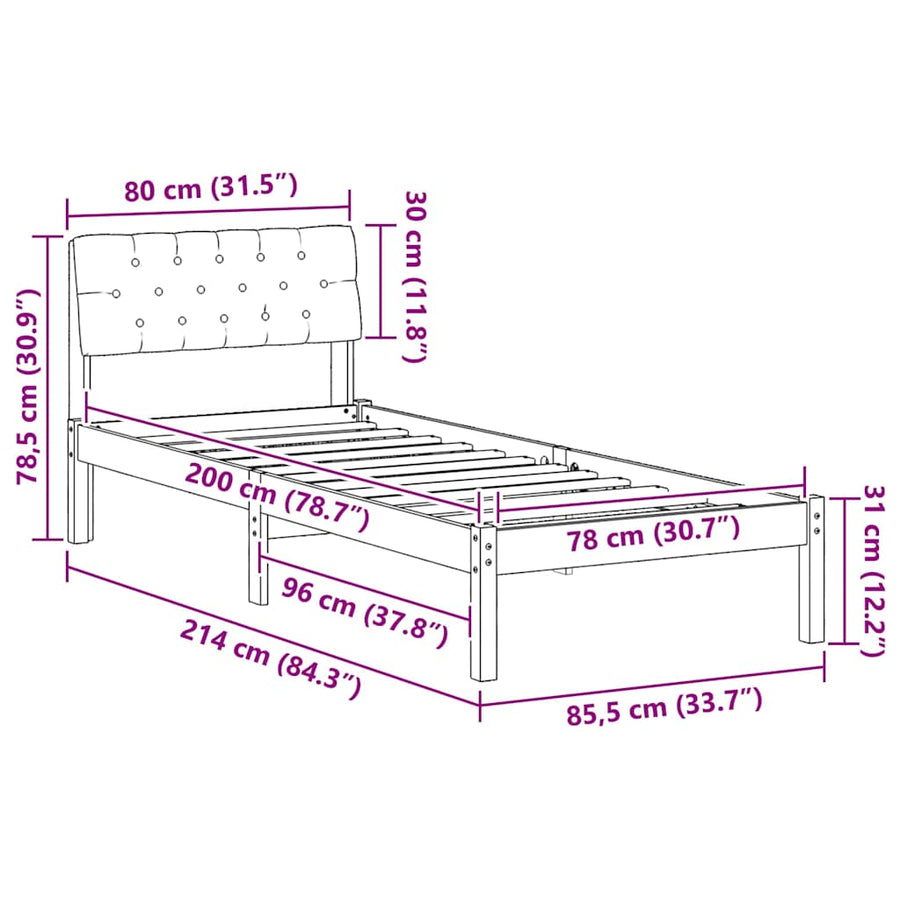 Bedframe Bruin en zwart 80 x 200 cm Massief grenenhout
