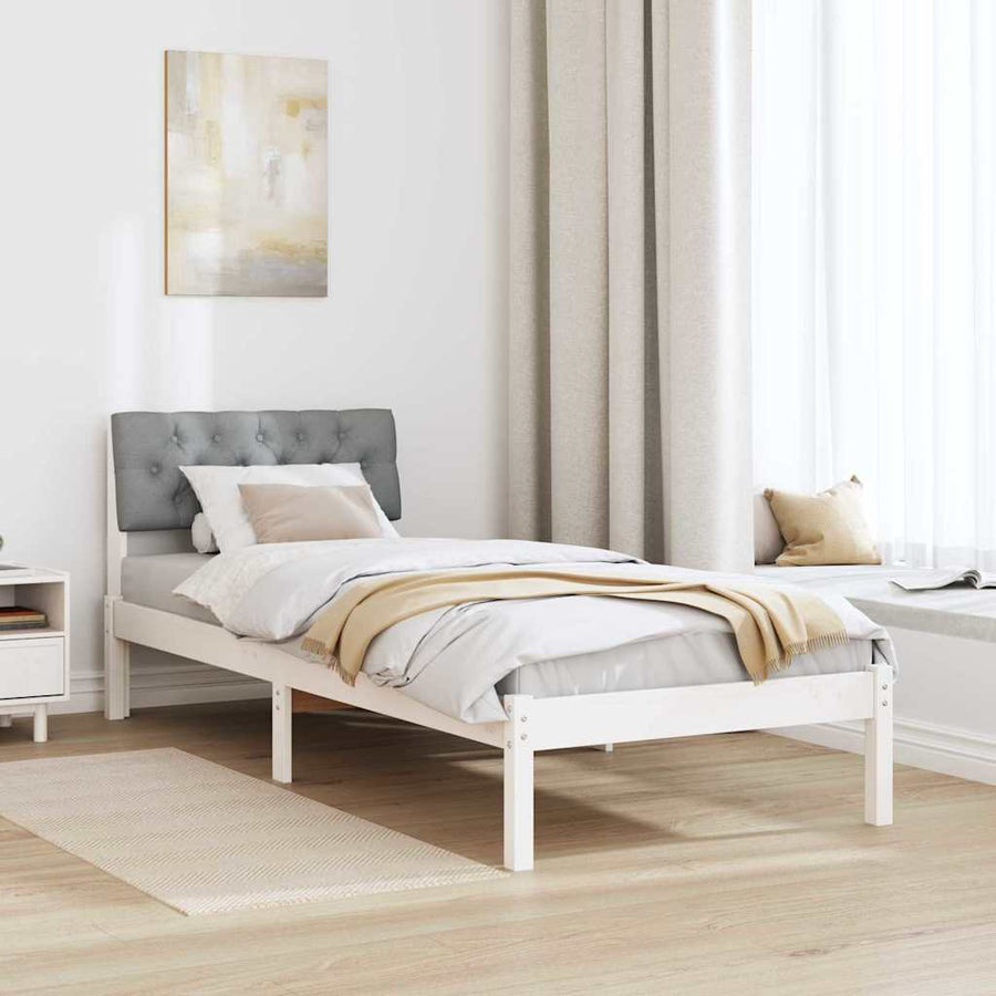 Bedframe Wit en lichtgrijs 80 x 200 cm Massief grenenhout