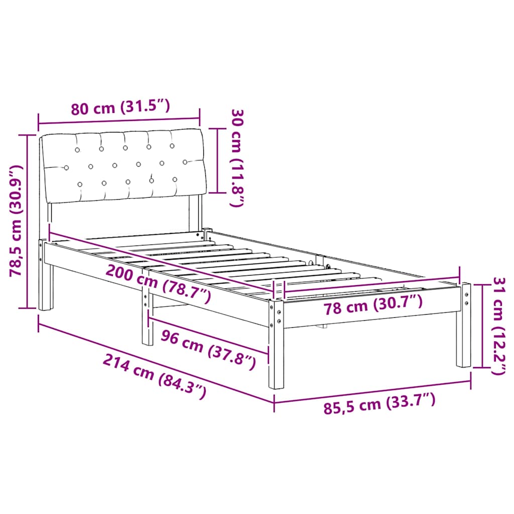 Bedframe Wit en lichtgrijs 80 x 200 cm Massief grenenhout