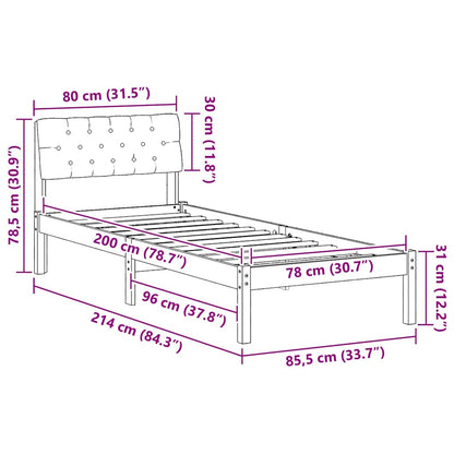Bedframe Wit en lichtgrijs 80 x 200 cm Massief grenenhout