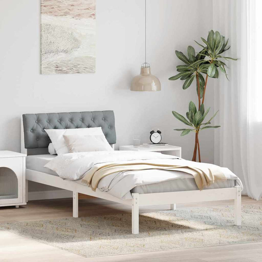 Bedframe Wit en lichtgrijs 90 x 190 cm Massief grenenhout