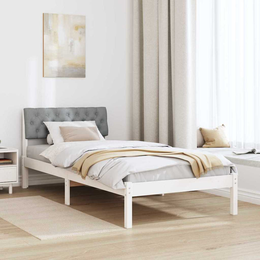 Bedframe Wit en lichtgrijs 90 x 190 cm Massief grenenhout
