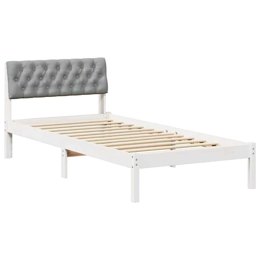 Bedframe Wit en lichtgrijs 90 x 190 cm Massief grenenhout