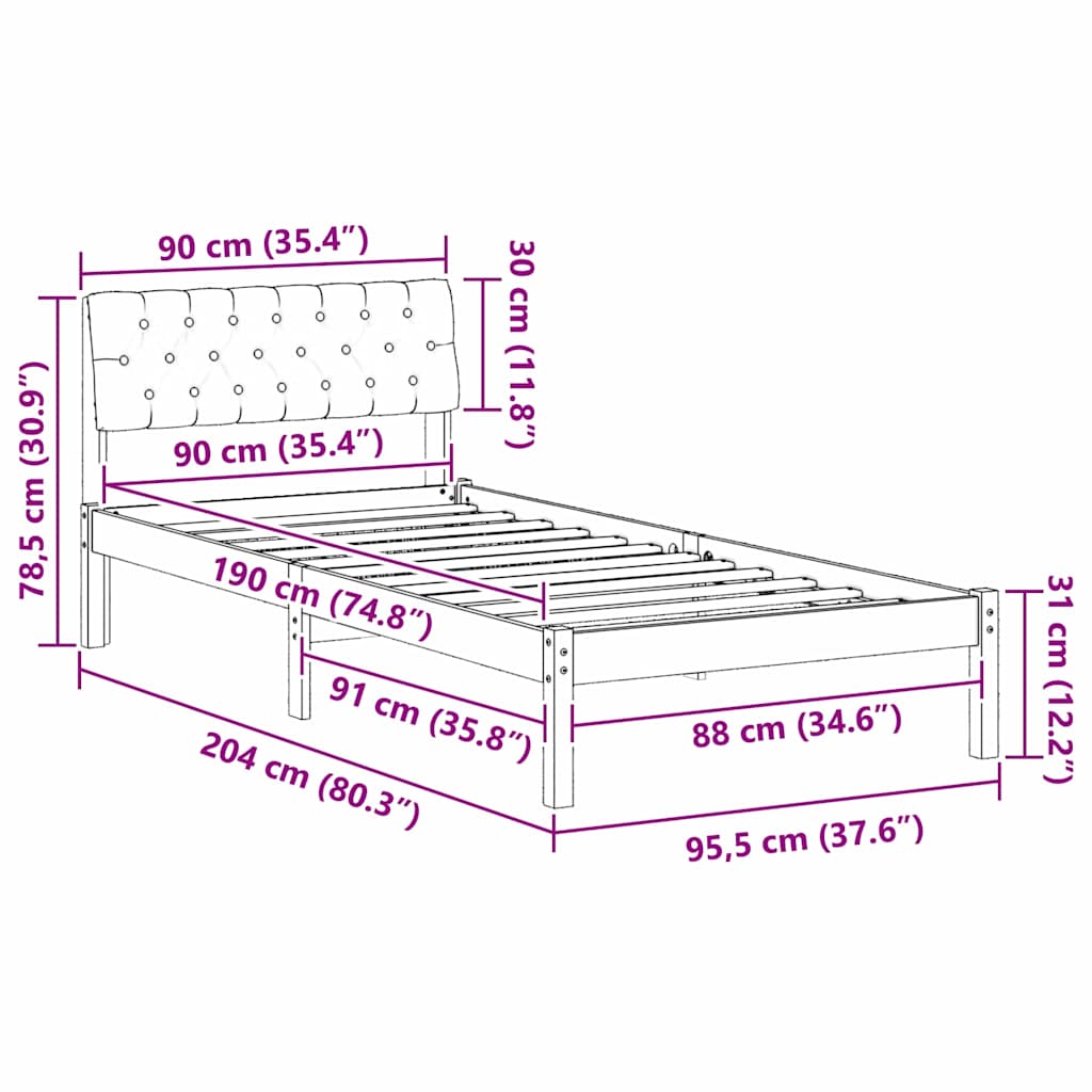 Bedframe Wit en lichtgrijs 90 x 190 cm Massief grenenhout