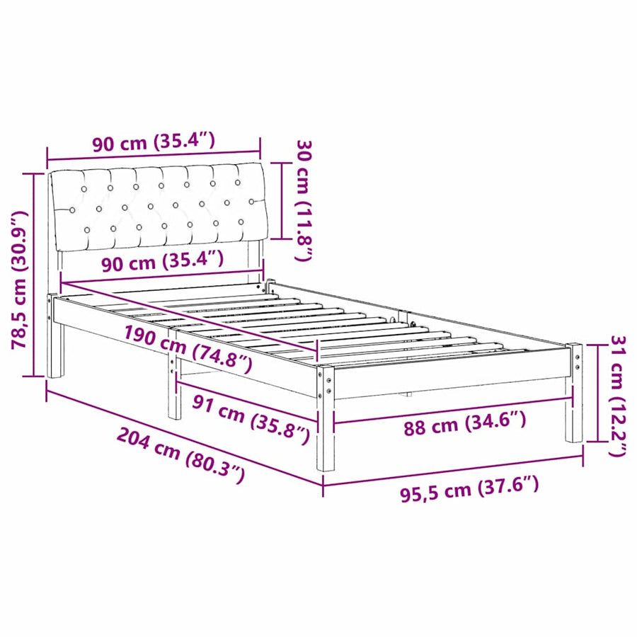 Bedframe Wit en lichtgrijs 90 x 190 cm Massief grenenhout