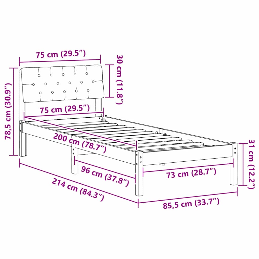 Bedframe Bruin en zwart 75 x 190 cm Massief grenenhout