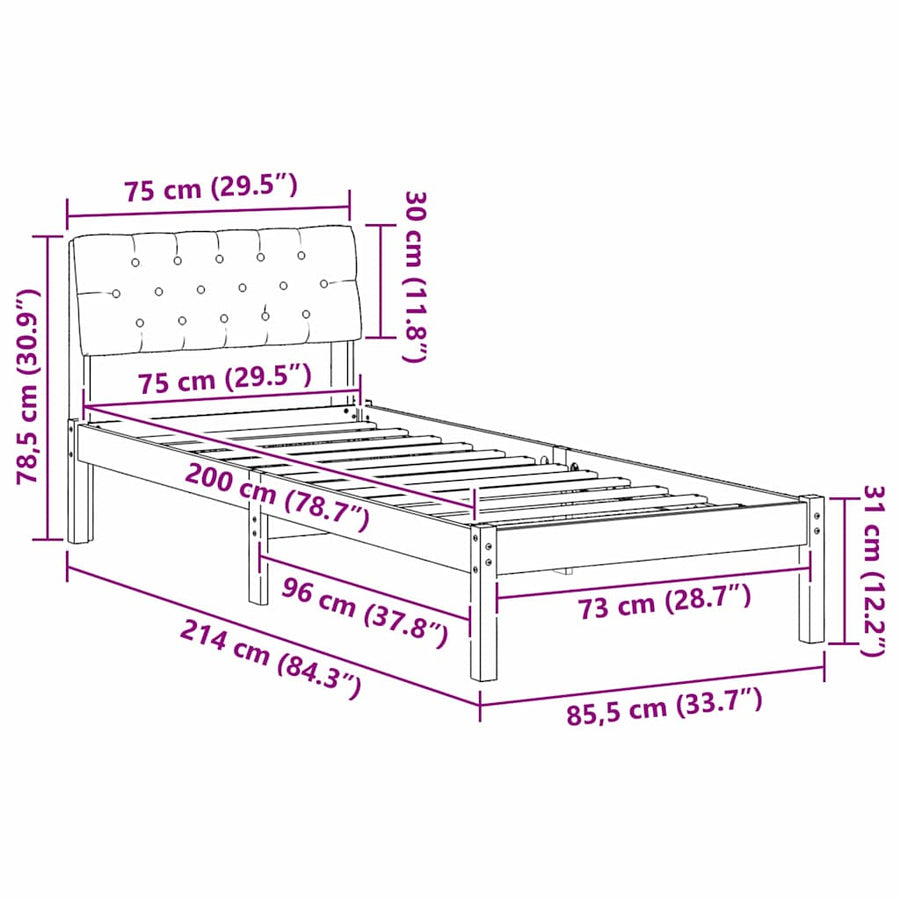 Bedframe Bruin en taupe 75 x 190 cm Massief grenenhout