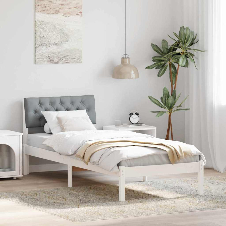 Bedframe Wit en lichtgrijs 75 x 190 cm Massief grenenhout