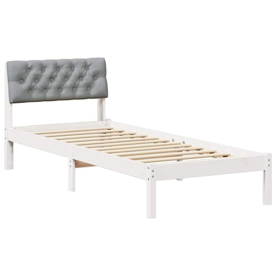 Bedframe Wit en lichtgrijs 75 x 190 cm Massief grenenhout