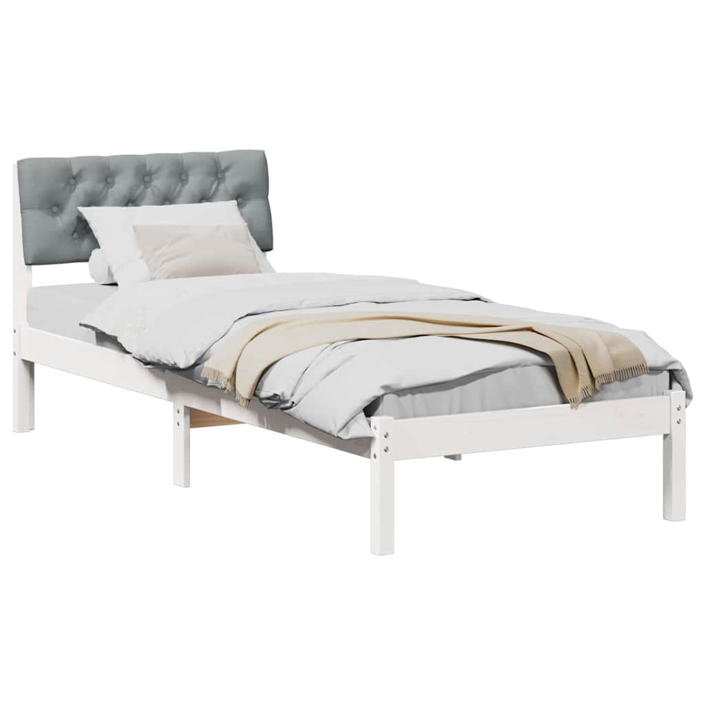 Bedframe Wit en lichtgrijs 75 x 190 cm Massief grenenhout