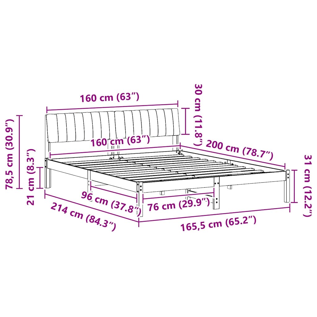 Bedframe Bruin en donkergrijs 160 x 200 cm Massief grenenhout