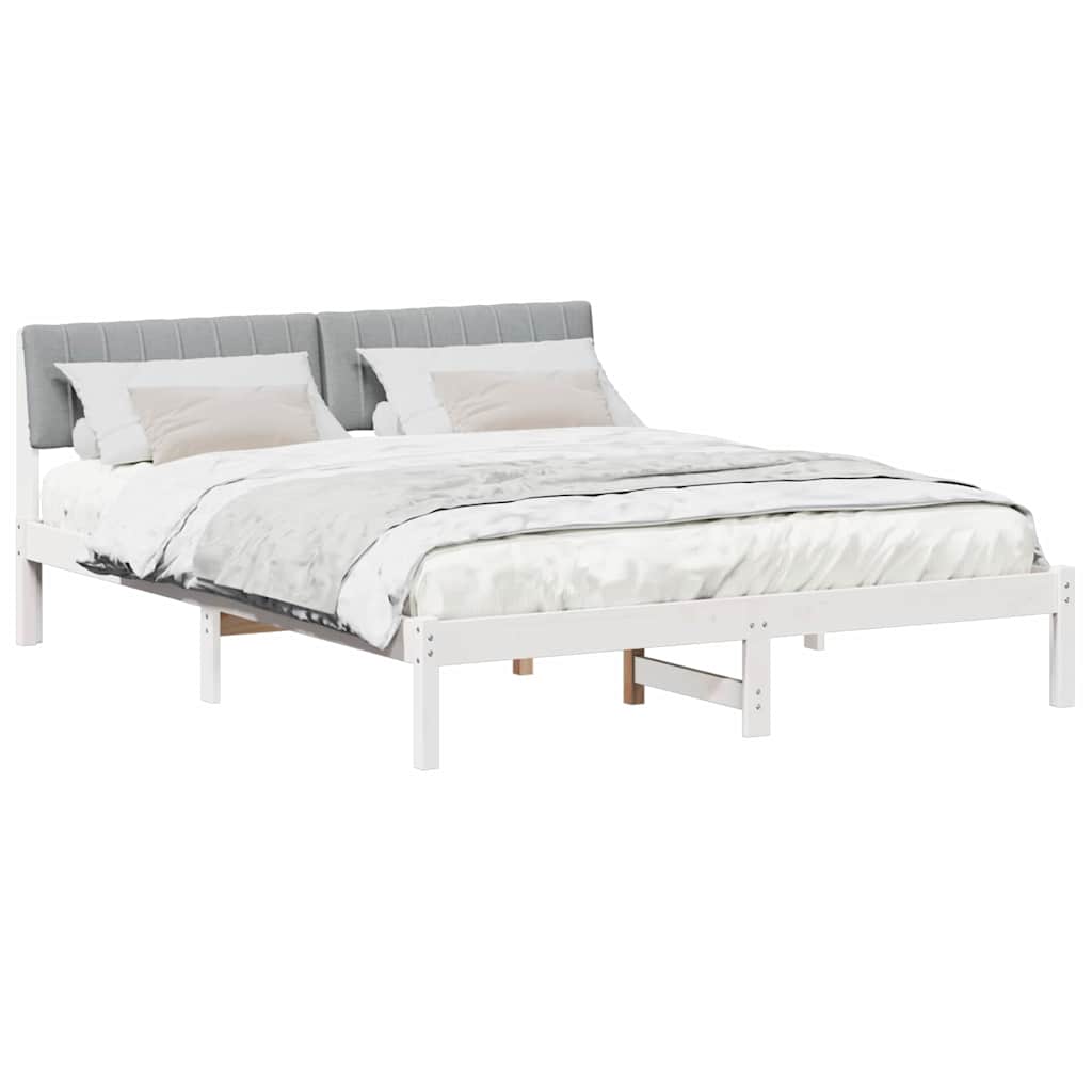 Bedframe Wit en lichtgrijs 150 x 200 cm Massief grenenhout