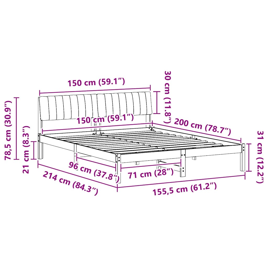 Bedframe Wit en lichtgrijs 150 x 200 cm Massief grenenhout