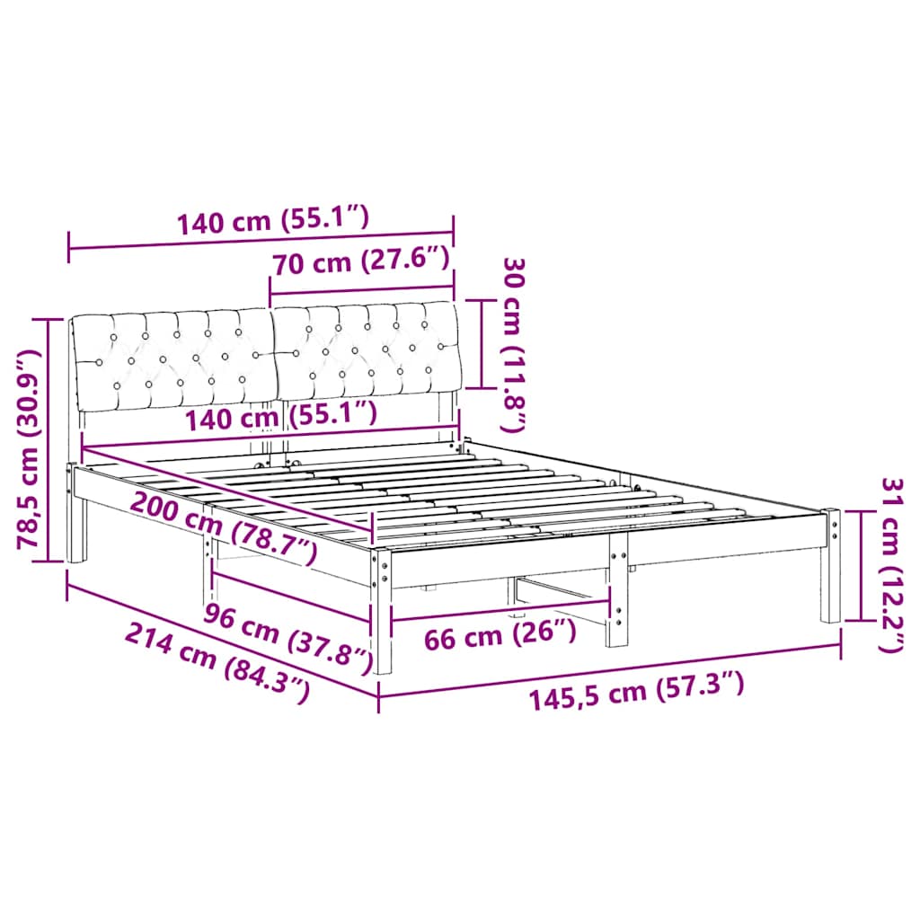 Bedframe Bruin en lichtgrijs 140 x 200 cm Massief grenenhout