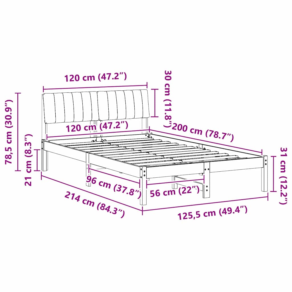 Bedframe Bruin en lichtgrijs 120 x 200 cm Massief grenenhout