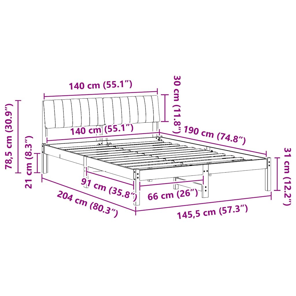 Bedframe Bruin en donkergrijs 140 x 190 cm Massief grenenhout