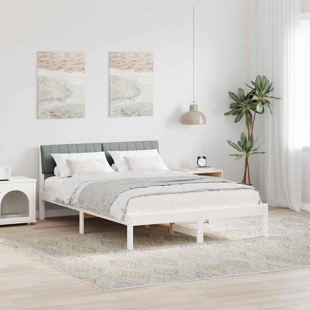 Bedframe Wit en lichtgrijs 140 x 190 cm Massief grenenhout