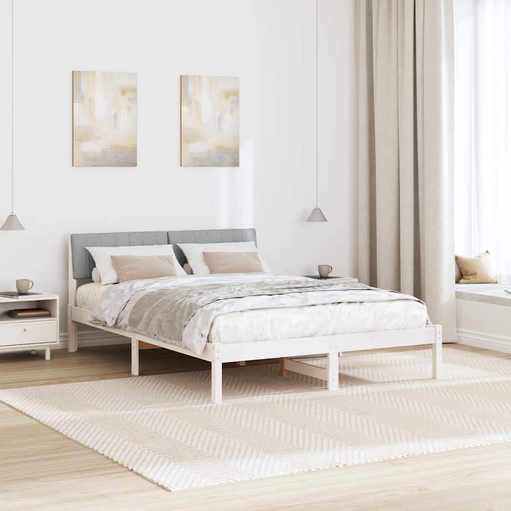 Bedframe Wit en lichtgrijs 140 x 190 cm Massief grenenhout