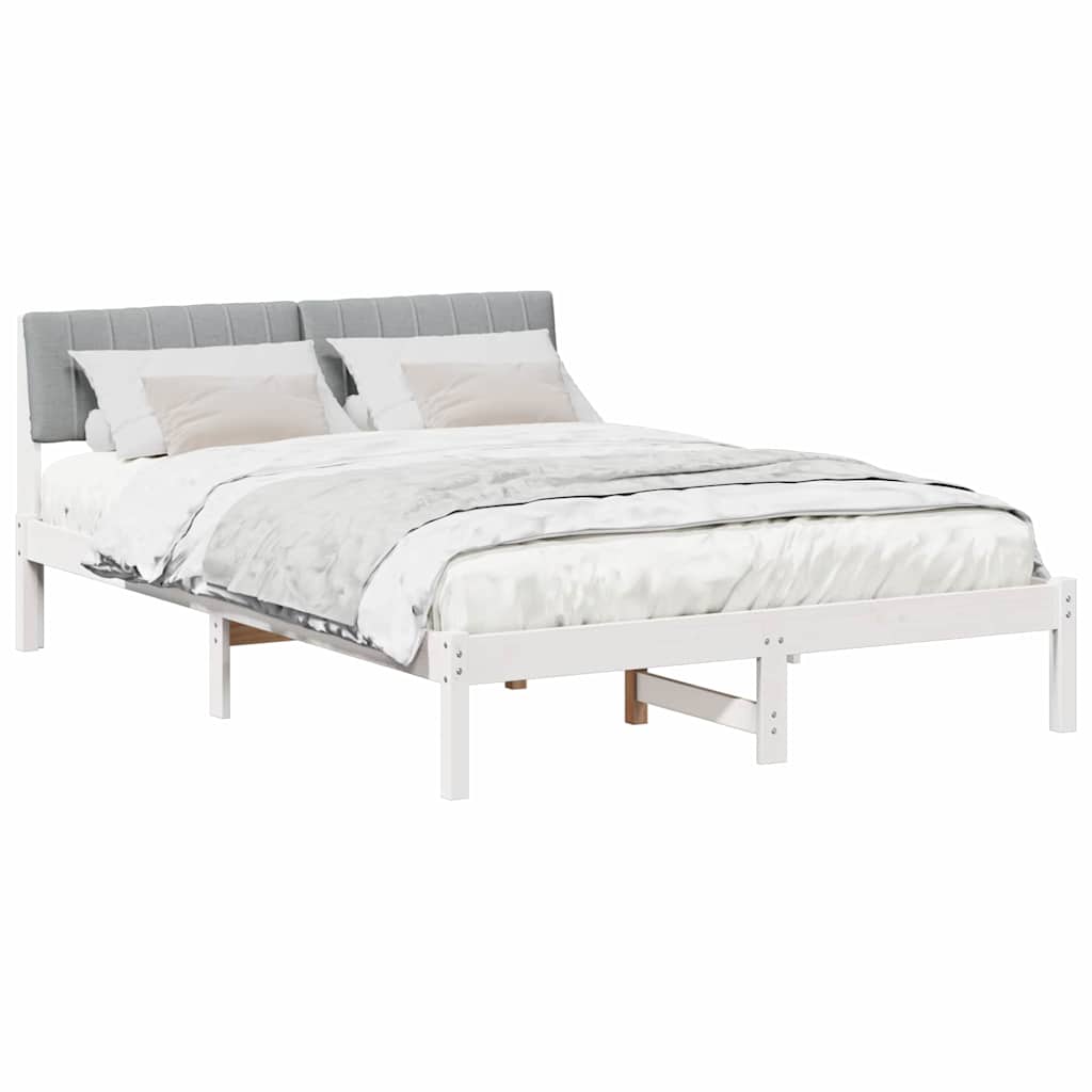Bedframe Wit en lichtgrijs 140 x 190 cm Massief grenenhout