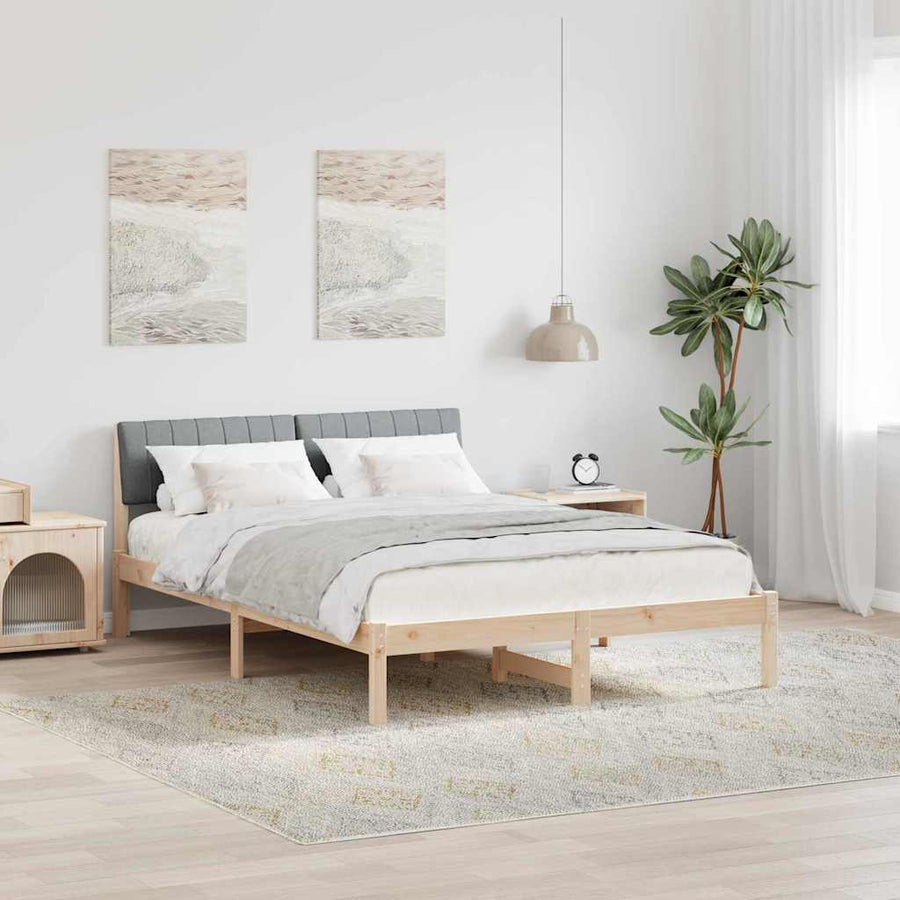 Bedframe Bruin en lichtgrijs 135 x 190 cm Massief grenenhout