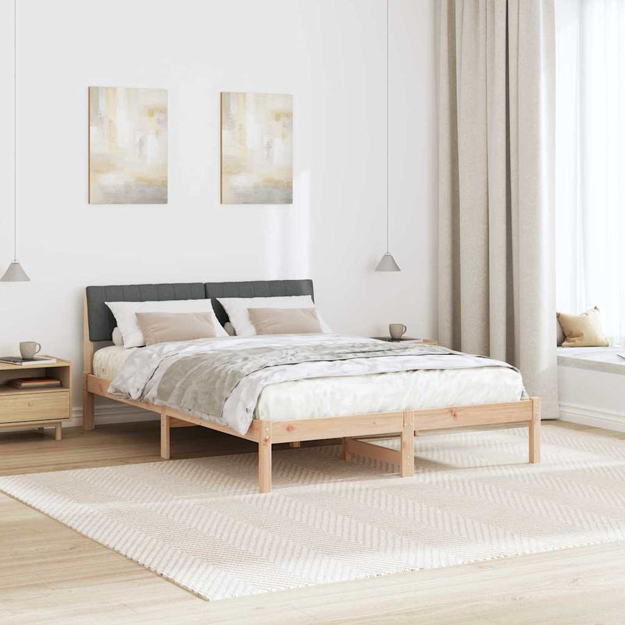 Bedframe Bruin en donkergrijs 135 x 190 cm Massief grenenhout