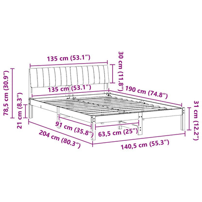Bedframe Bruin en taupe 135 x 190 cm Massief grenenhout