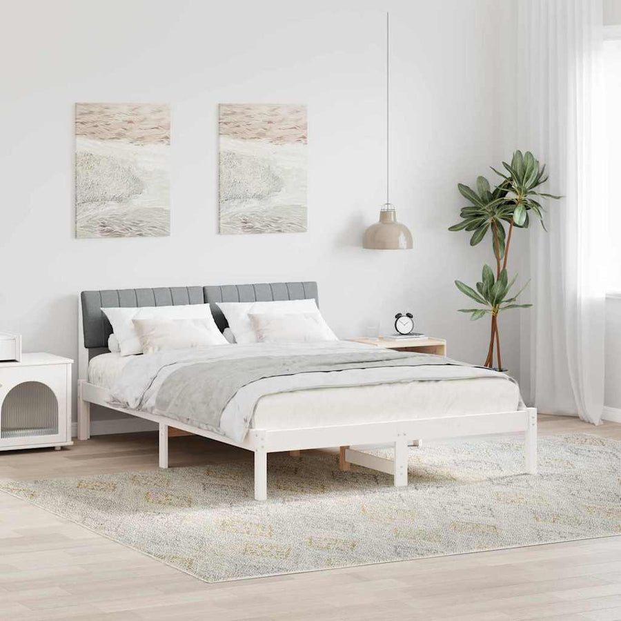Bedframe Wit en lichtgrijs 135 x 190 cm Massief grenenhout