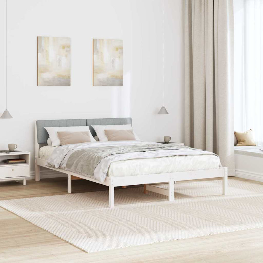 Bedframe Wit en lichtgrijs 135 x 190 cm Massief grenenhout