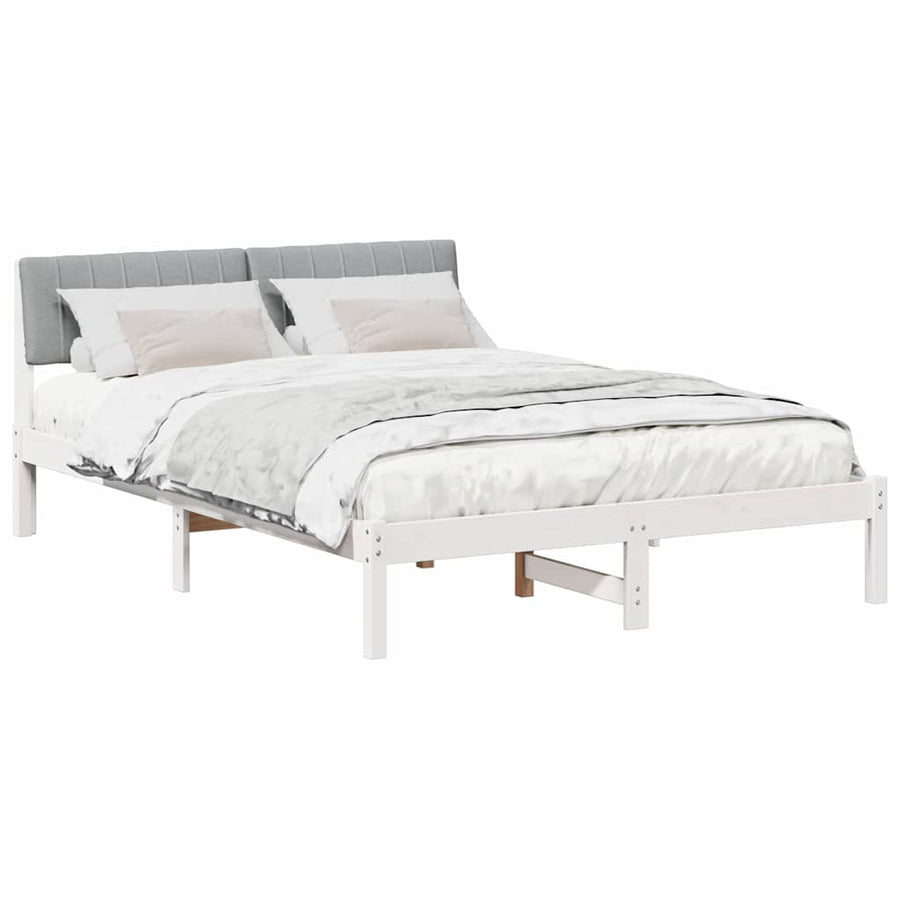 Bedframe Wit en lichtgrijs 135 x 190 cm Massief grenenhout