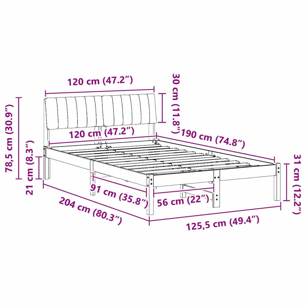 Bedframe Bruin en zwart 120 x 190 cm Massief grenenhout