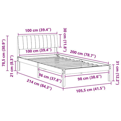 Bedframe Bruin en lichtgrijs 100 x 200 cm Massief grenenhout
