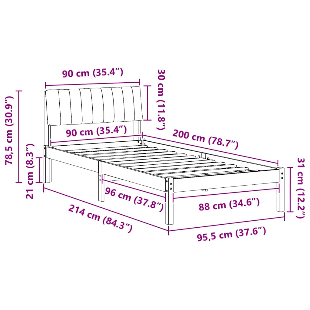 Bedframe Bruin en zwart 90 x 200 cm Massief grenenhout