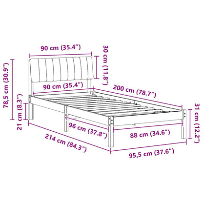 Bedframe Wit en lichtgrijs 90 x 200 cm Massief grenenhout