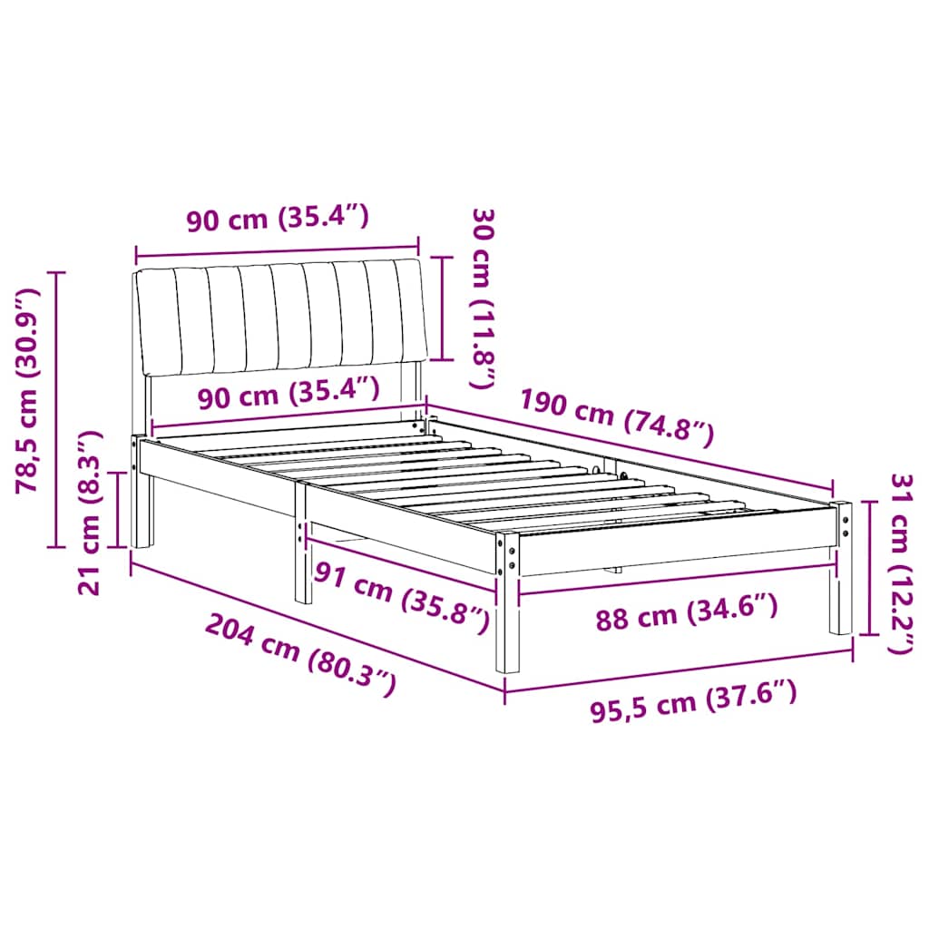 Bedframe Wit en lichtgrijs 90 x 190 cm Massief grenenhout