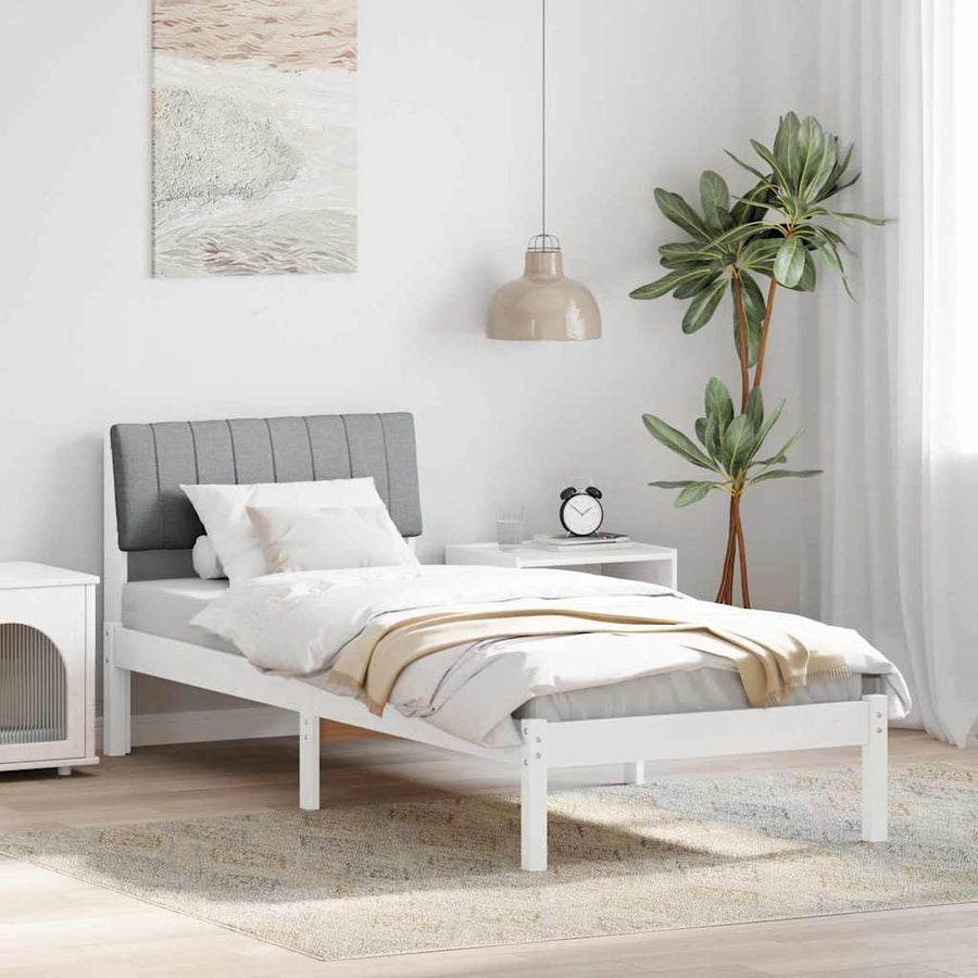 Bedframe Wit en lichtgrijs 75 x 190 cm Massief grenenhout