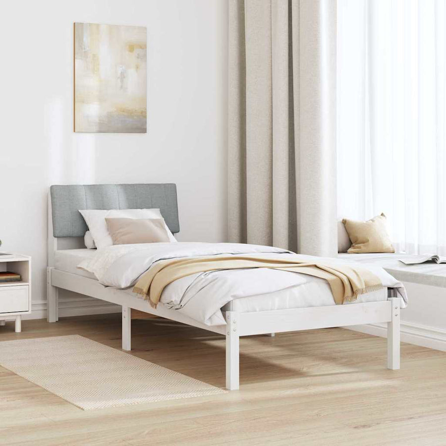 Bedframe Wit en lichtgrijs 75 x 190 cm Massief grenenhout