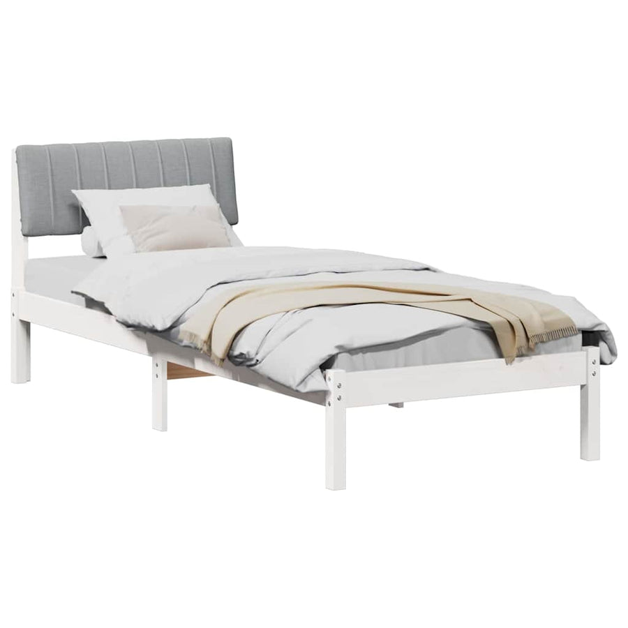 Bedframe Wit en lichtgrijs 75 x 190 cm Massief grenenhout