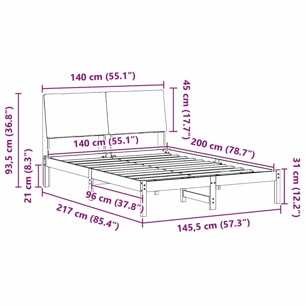 Bedframe Wit en lichtgrijs 140 x 200 cm Massief grenenhout