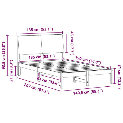 Bedframe Bruin en zwart 135 x 190 cm Massief grenenhout