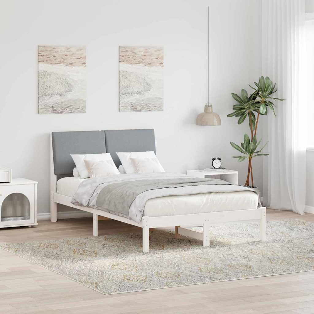 Bedframe Wit en lichtgrijs 135 x 190 cm Massief grenenhout