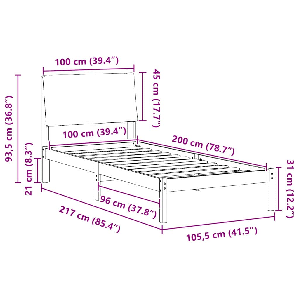 Bedframe Bruin en lichtgrijs 100 x 200 cm Massief grenenhout