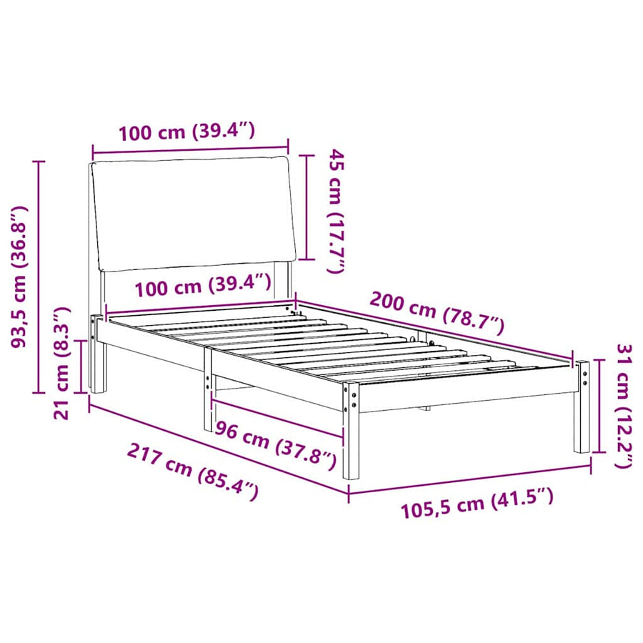 Bedframe Bruin en taupe 100 x 200 cm Massief grenenhout