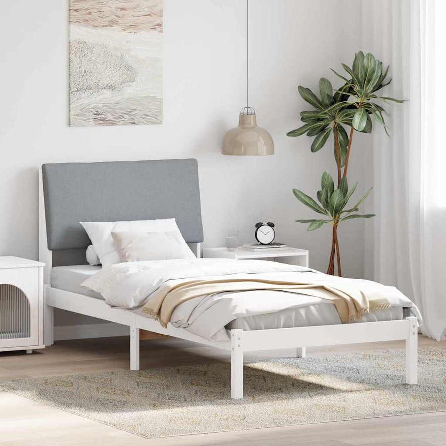 Bedframe Wit en lichtgrijs 100 x 200 cm Massief grenenhout