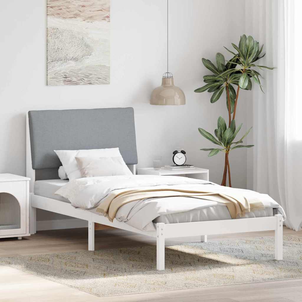 Bedframe Wit en lichtgrijs 90 x 200 cm Massief grenenhout
